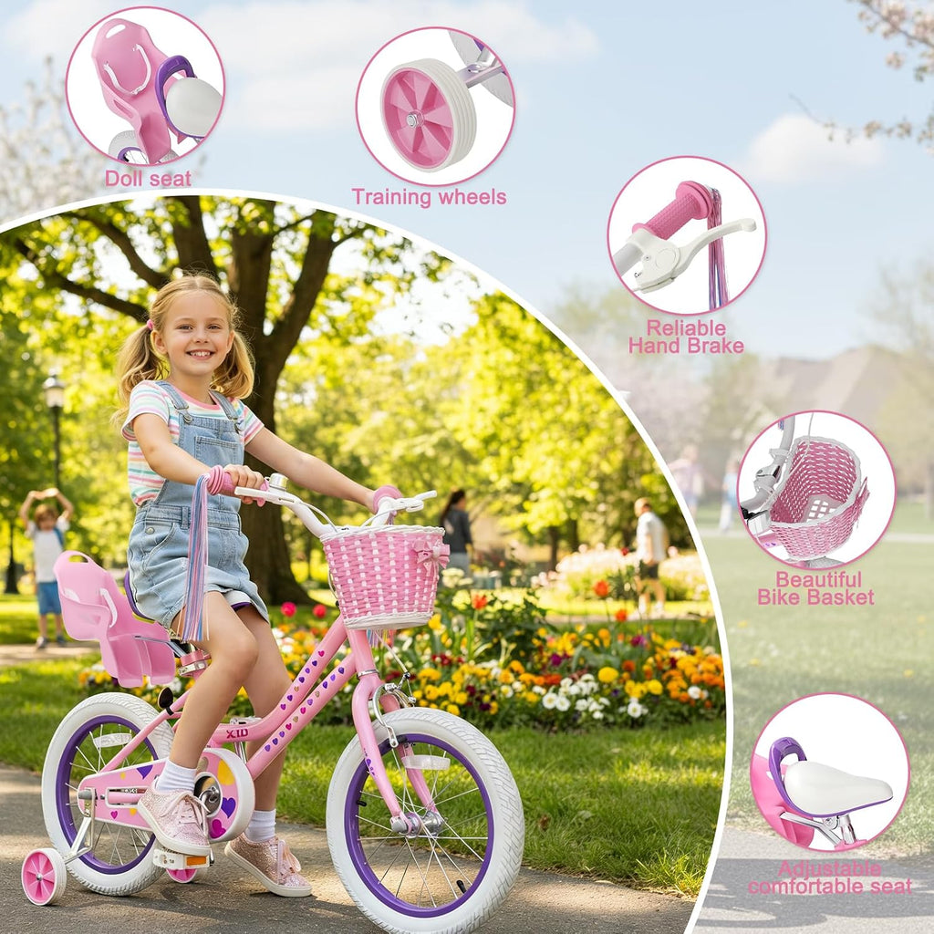 XJD Girls Bike for 2-12 Years Old Kids 12 14 16 20 Inch Toddler Bike,Retro Style Kids Bike with Training Wheels, 20 Inch Girl Bicycle with Kickstand