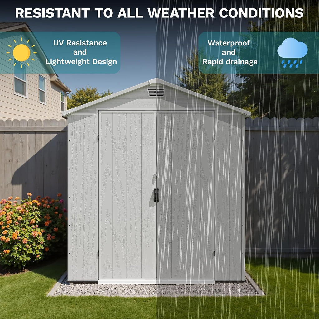 Devoko 6x4 FT Plastic Outdoor Storage Shed - Lockable Resin Tool Shed with Window & Floor - Easy Assembly for Garden, Backyard