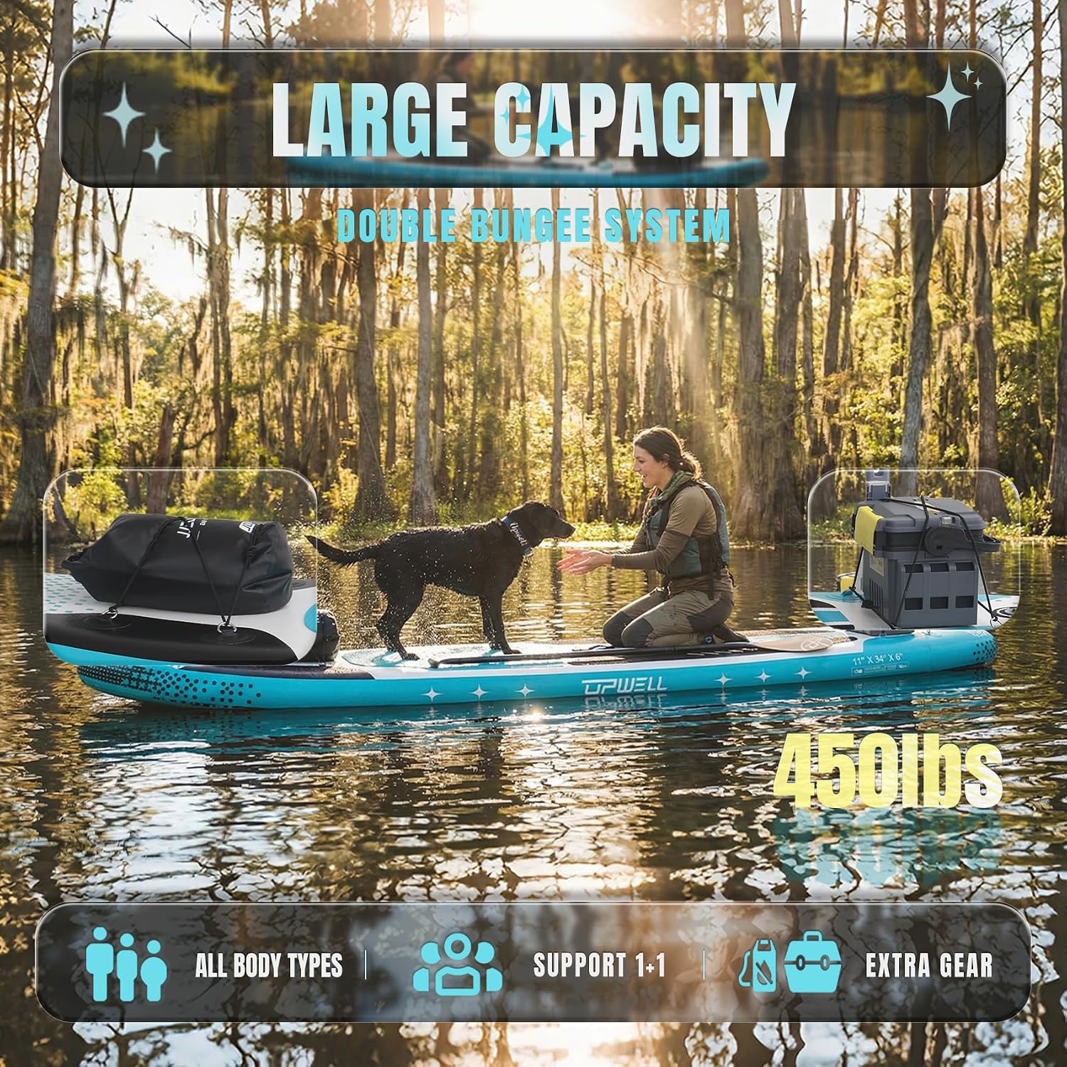 UPWELL 10'6'/11'/11'6' Inflatable Paddle Board, Stand Up Paddlboard for Youth & Adults, Stable Design, Premium SUP Accessories, Backpack, Leash, Hand Pump, Fins