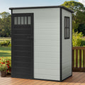 DWVO 5x3FT Outdoor Storage Shed with Fence-Style and Side Windows, Floor, Lockable Doors, Plastic Storage for Backyard and Garden, Blue-Gray