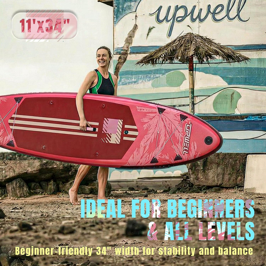 UPWELL 11'×34' Stand Up Paddle Board, SUP Board for Adults & Teens, Inflatable SUP Board with Premium Accessories, 120L Backpack, Paddle, Leash, Hand Pump, Fins