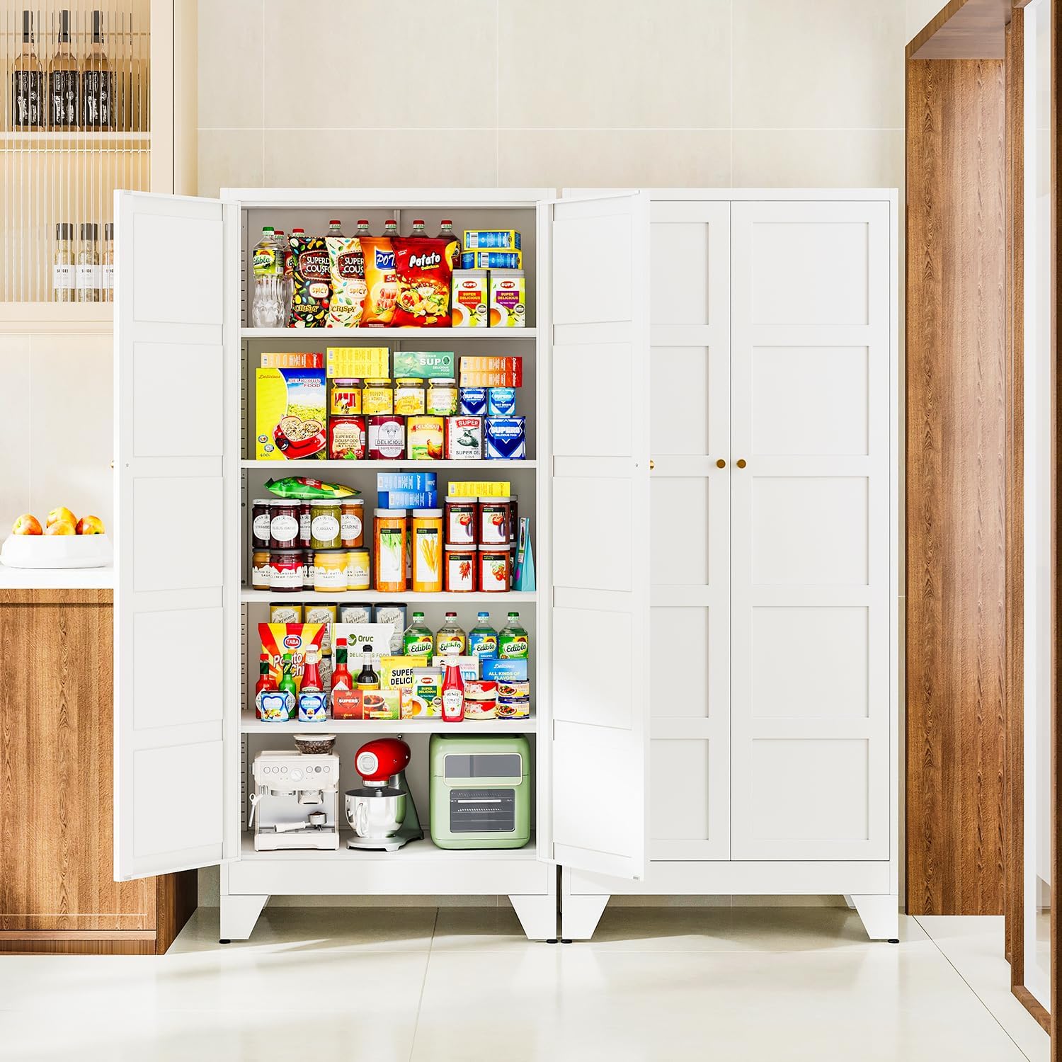 Letaya 71' H Metal Storage Cabinet with 2 Doors and 4 Shelves,Tall Kitchen Pantry Cabinets,Utility Pantry Organizers for Cupboard/Dining/Bathroom/Home Office/Garage (White, 71' H x 16' D x 32' W)