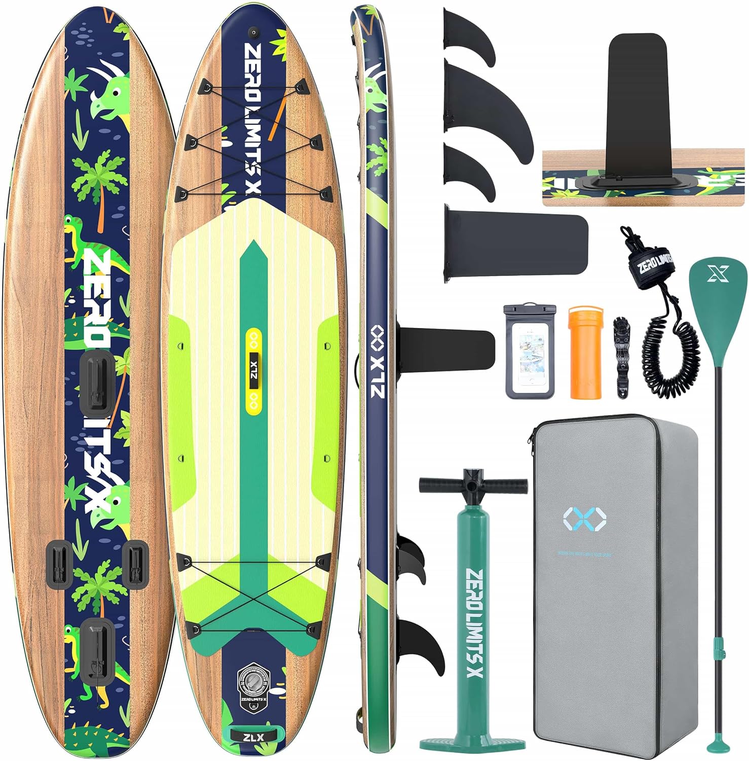 ZLX Inflatable Stand Up Paddle Board, 10'6' SUP Non-Slip Stable Deck Pad, Unique Center Fin, Premium Accessories, Paddleboard for Adults, Beginners, All Skill Levels