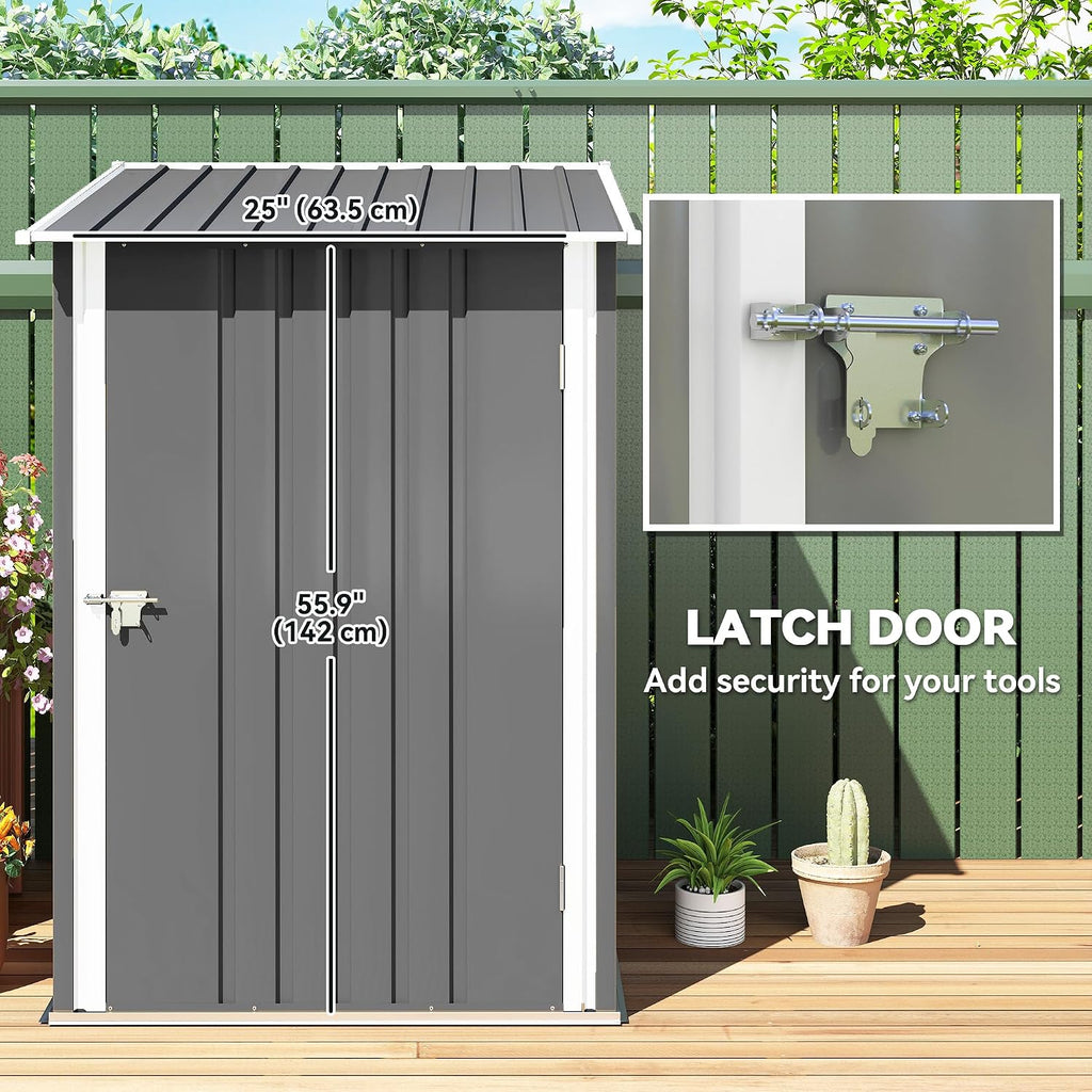 Outsunny 3.3' x 3.4' Outdoor Storage Shed, Metal Garden Tool House with Sloping Roof and Lockable Door for Backyard, Bike, Patio, Garage, Lawn, Gray