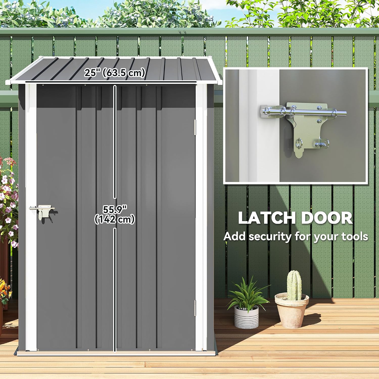 Outsunny 3.3' x 3.4' Outdoor Storage Shed, Metal Garden Tool House with Sloping Roof and Lockable Door for Backyard, Bike, Patio, Garage, Lawn, Gray