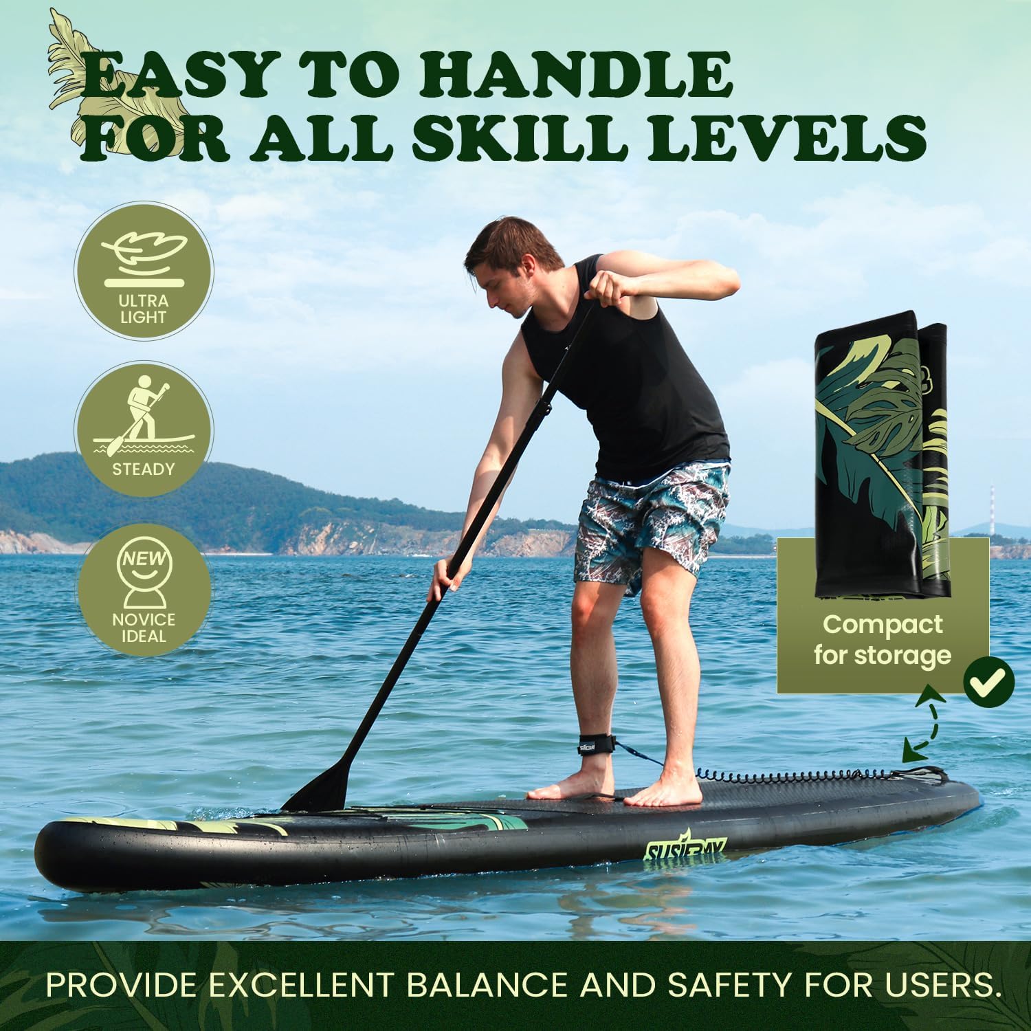 Inflatable Stand Up Paddle Board, 11ft 10'6' Paddle Board for Adults & Youth, Durable SUP Accessories with Non-Slip Deck, Dual Hand Pump,10L Dry Bag,108L Backpack