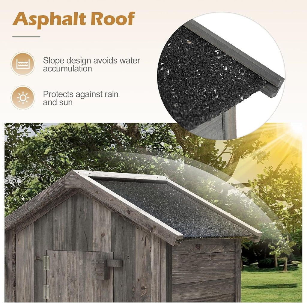 Goplus All-in-One Storage Shed, 70' Tall Wooden Lockable Cabinet w/Foldable Work Table, Vertical Utility Tool Organizer w/Shelves & Hooks, Waterproof Garden Shed for Patio Backyard (Gray)