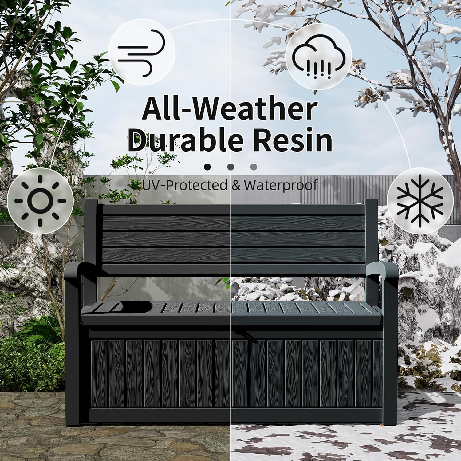 DRATO 75 Gallon Storage Bench Deck Box Outdoor Indoor,Lockable Durable All-Weather Seating with Hidden Storage,Deck Storage for Garden, Pool, Patio