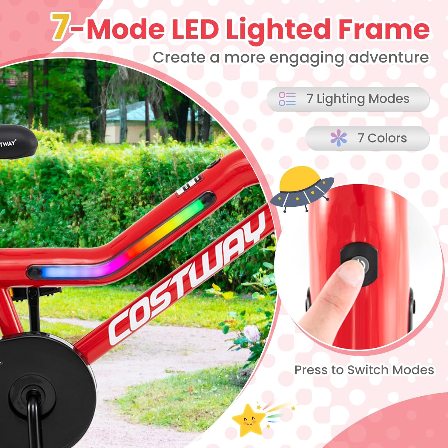 COSTWAY 16'/18' Lighted Kids Bike, Children Sport Bicycle with LED Light-up Frame, Adjustable Saddle, Training Wheels, Handbrake & Coaster Brake, Kids Riding Bike for 4-7/4-8 Years Old Boys & Girls