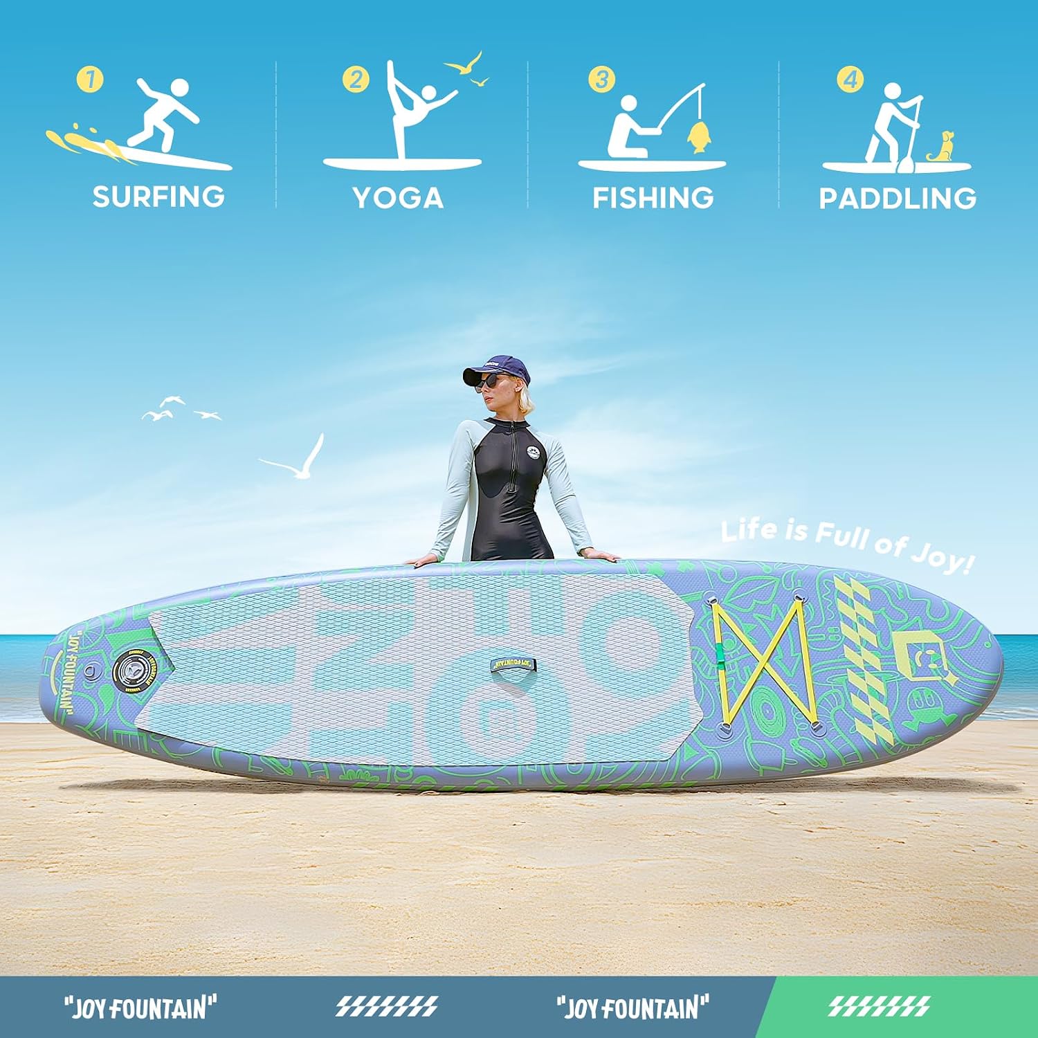 Inflatable Paddle Board,10.8'x31.5'x6' Stand Up Paddle Boards,Premium SUP Board Paddle with Removable Fin, Floating Paddle, Hand Pump, Waterproof Bag for Adults & Youth