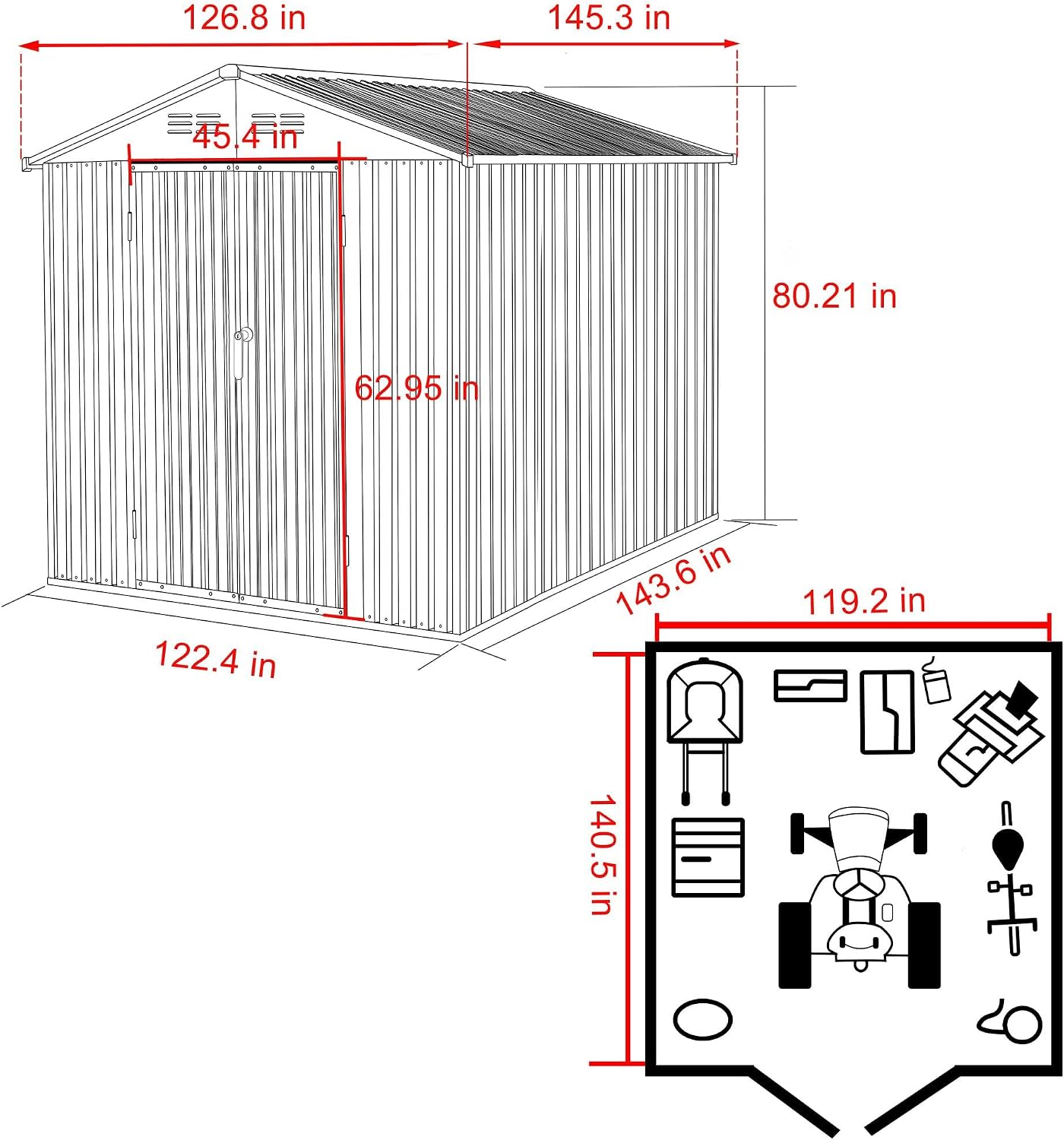MUPATER Storage Shed 10' x12' for Outdoor, Metal Shed Kit with Lockable Doors and Vents, Patio Tool Shed House for Backyard, Garden, Lawn, Grey