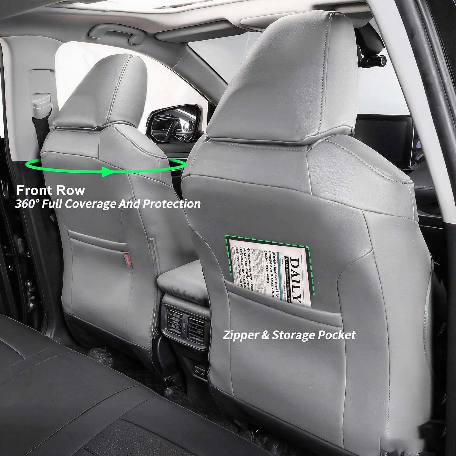 coverdream Tucson Front Seat Covers Custom Fit for 2022-2025 2026 Hyundai Tucson SEL,XRT,SE,N Line,Limited(Not fit Hybird/PHEV) SUV,Waterproof Faxu Leather Seat Protector(2-Pack,Gray)