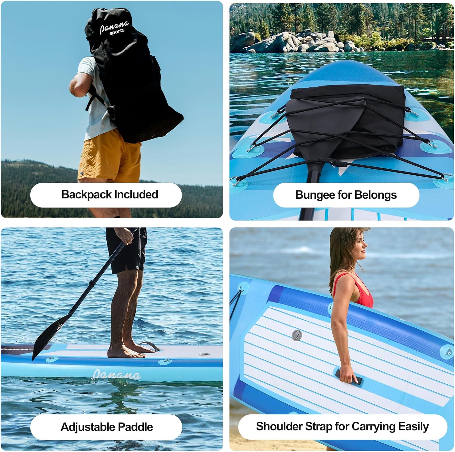 Panana Inflatable Stand Up Paddle Board 10'/10'8''x30''/32''x6'' iSUP Non-Slip Deck Paddleboard for Adults Beginners Youth, with Paddle Pump Fins Leash Backpack