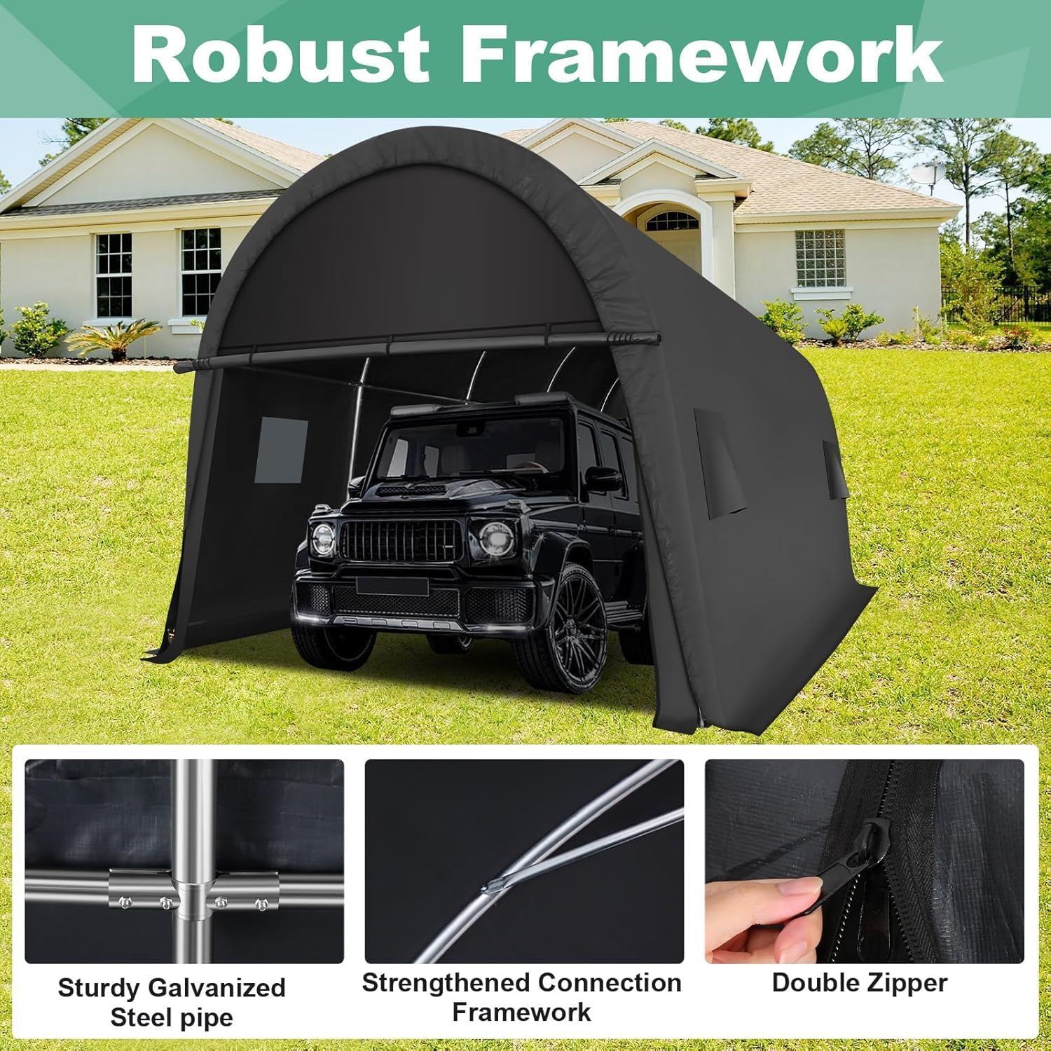 COBIZI Carport 12x20 FT Heavy Duty Portable Garage Storage Shelter Shed with All-Steel Metal Frame & Vents, Round Style Outdoor Storage Shed for Car, Truck, Boat, Patio Furniture Anti-Snow Waterproof