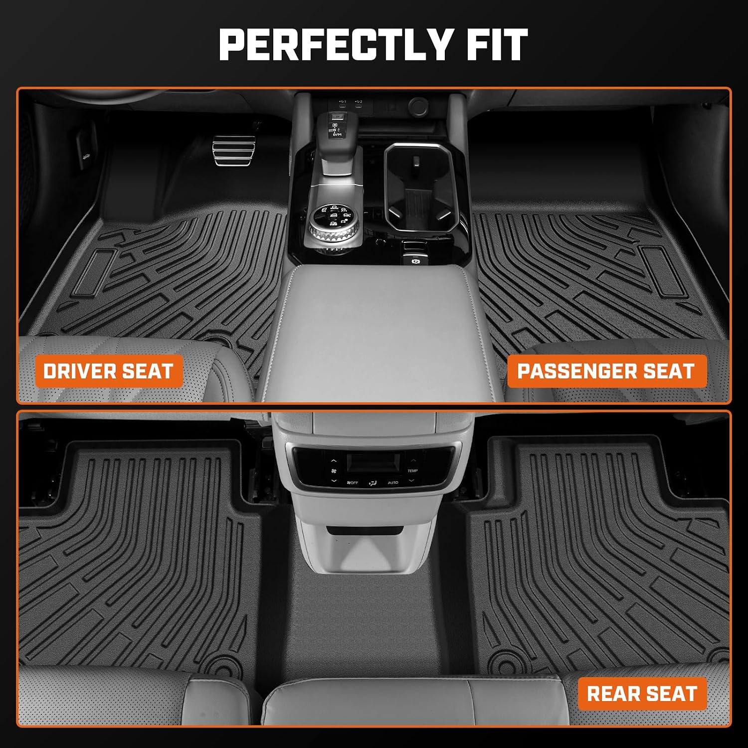 Mixsuper Floor Mat & Cargo Liner for Ford Expedition MAX 2018-2024 (7 Seats-2 Row Bucket Seat),All Weather TPE Anti-Slip Floor mat with Backrest and Door Sill Guards Expedition MAX Accessories,Black