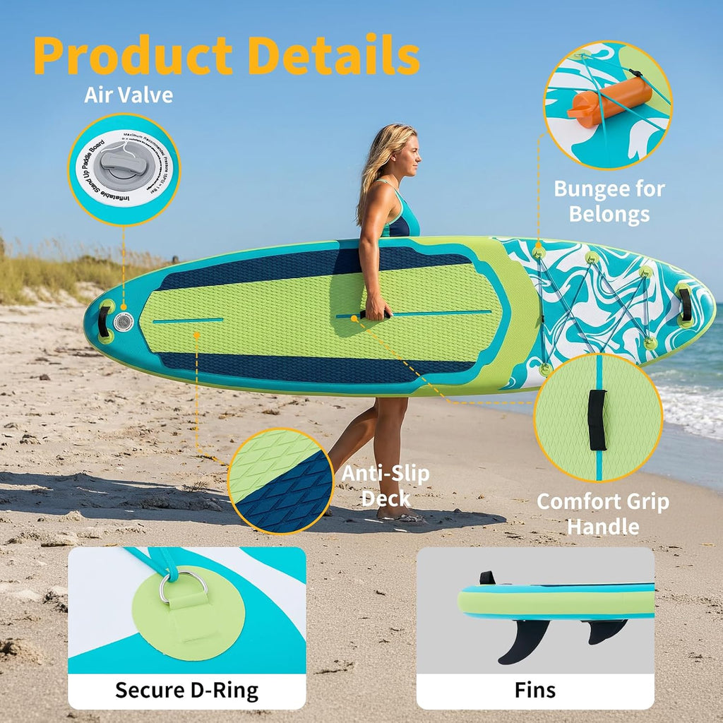 NEWBULIG 33' Inflatable Paddle Board SUP, Stand Up Paddle Board Blow Up with 3 Carry Handles, Non-Slip Deck Pad, Complete Kit with Pump, Leash & Backpack for Beginners/Adults