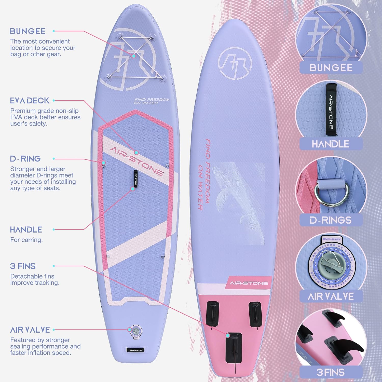 AIR-STONE 10'6' 450 lb Capacity，Inflatable Stand Up Paddle Board with sup Accessories Including Backpack, Repairing Kits, Non-Slip Deck, Leash, 3 Fins, Paddle and Hand Pump