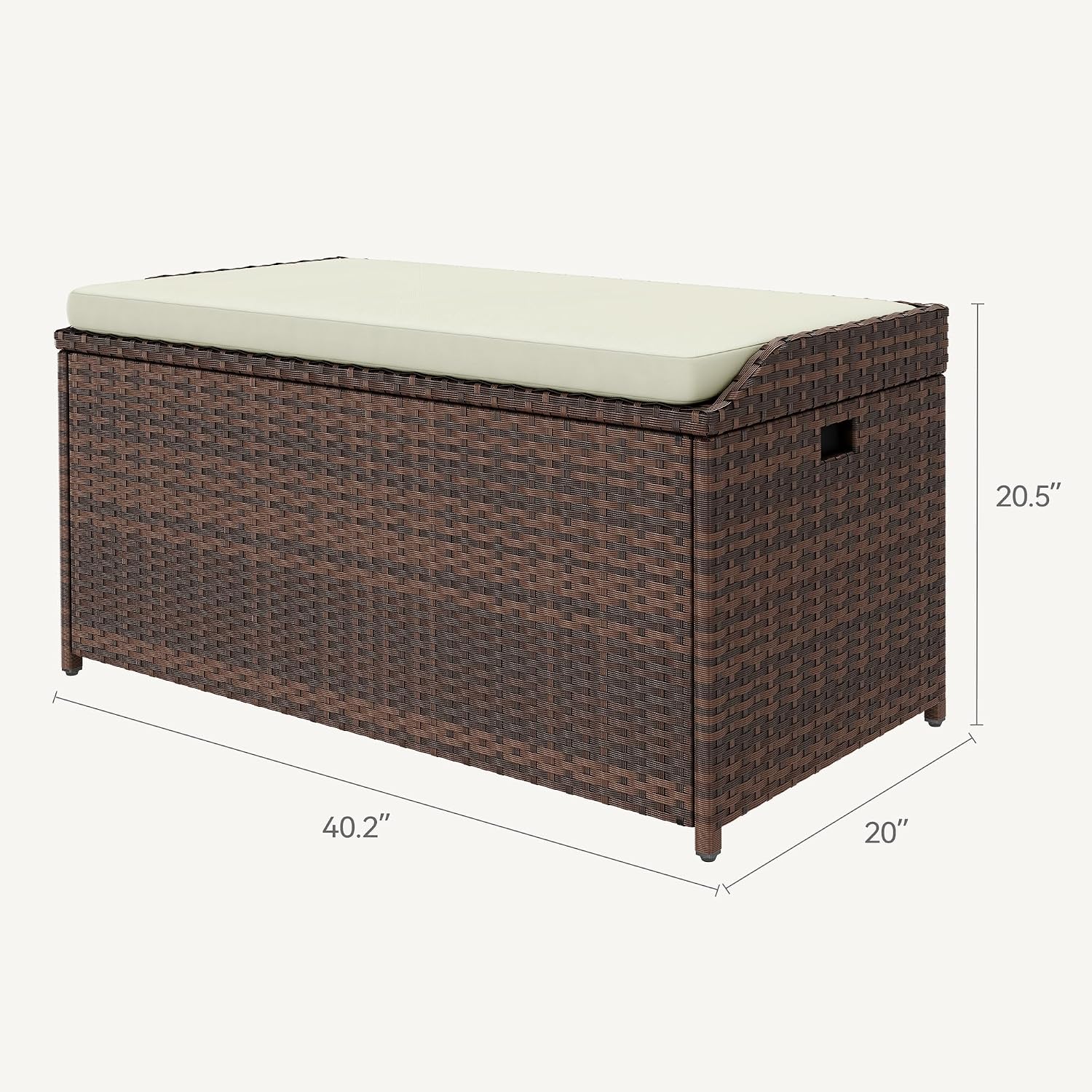 DWVO Outdoor Storage Bench, 70 Gallon Patio Storage Box w/Handles and Soft Cushion,PE Rattan Benches for Outside, Patio, Yard, Lawn, Garden,Brown