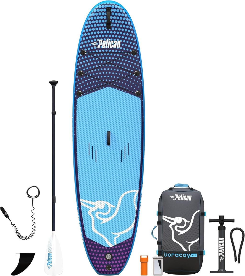 Pelican Boracay Premium Inflatable Stand Up Paddle Board - 3 Pieces SUP Paddle - Accessories, Leash, Hand Pump & Carry Bag - 10 ft