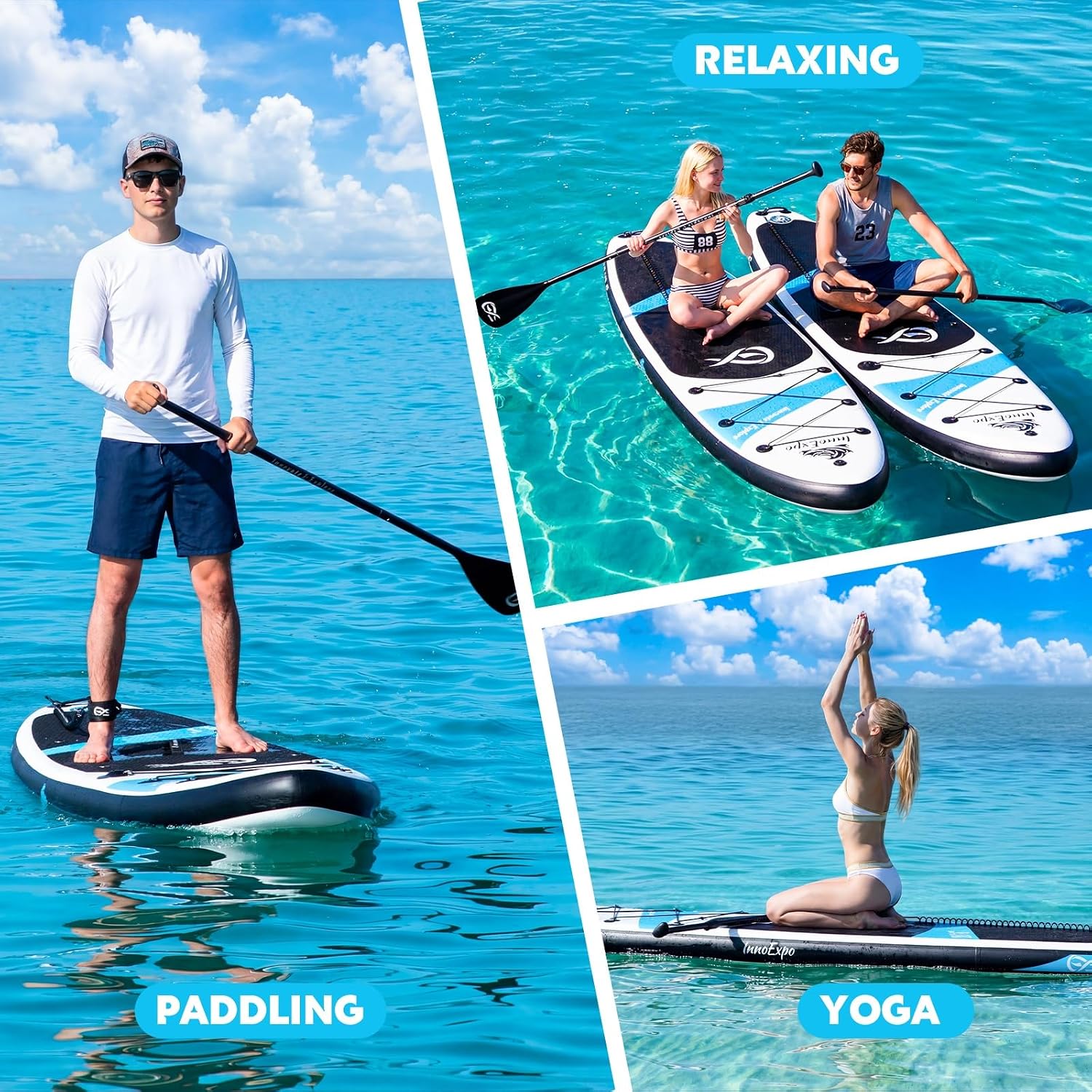 InnoExpo Inflatable Stand Up Paddle Boards with Premium Accessories, Wide Stable SUP Paddle Board Design, Non-Slip Comfort Deck for Youth & Adults