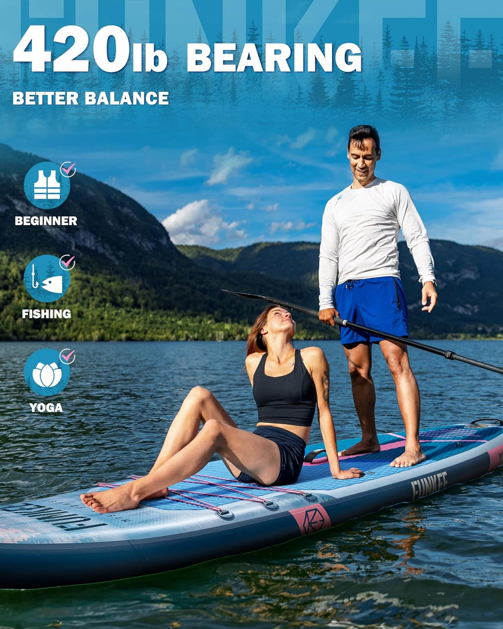 11'×34'×6' Extra Wide Inflatable Stand Up Paddle Board, Sup Board with Removable Fins, Backpack, Floating Paddle, Safety Leash, Floating Phone Case for Adults & Youth of All Skill Levels