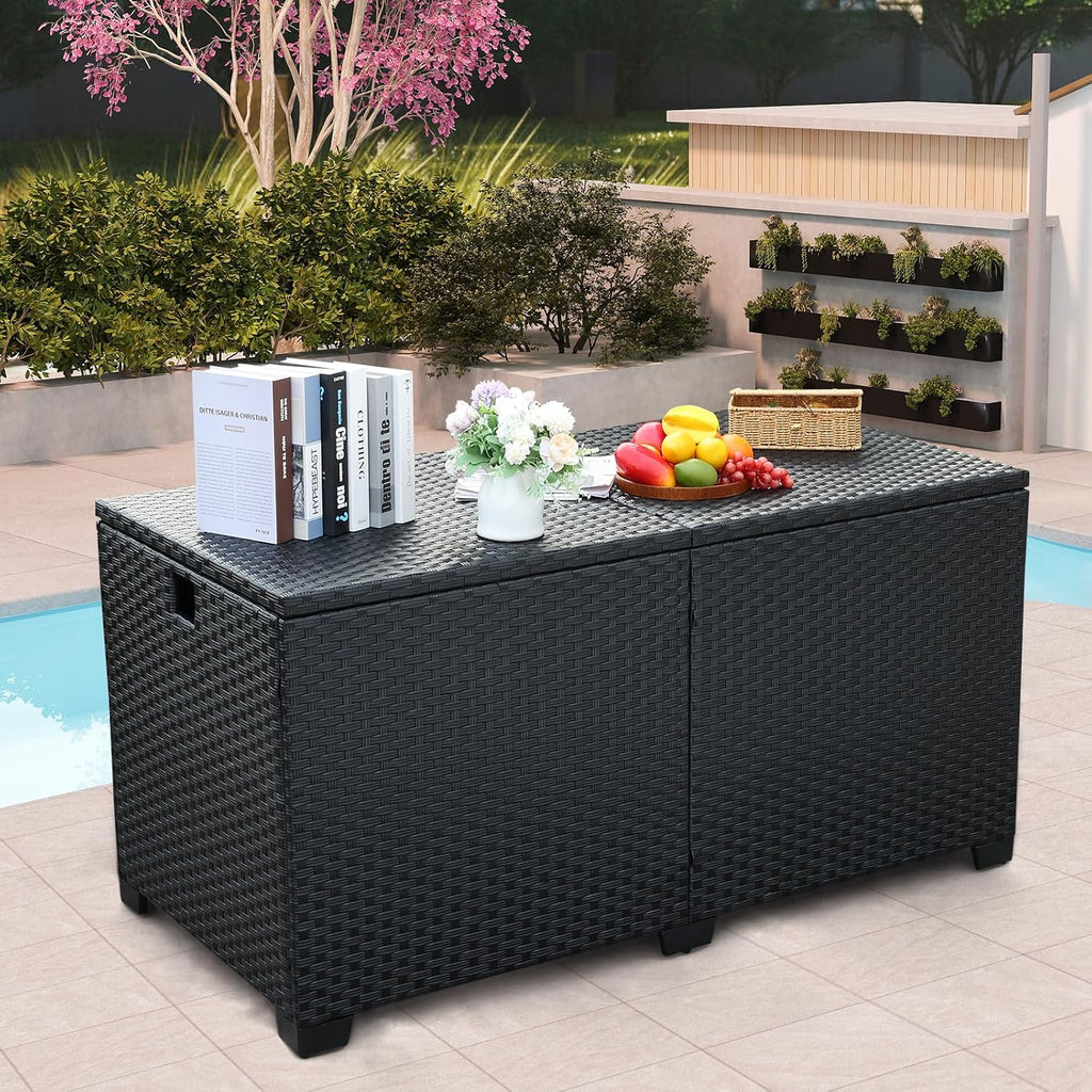 Rattan Star 180 Gallon Outdoor Storage Box Deck Storage Box Cushion Storage Bin Outdoor Large Patio Storage Bin with Waterproof Lining Bag, Black Wicker