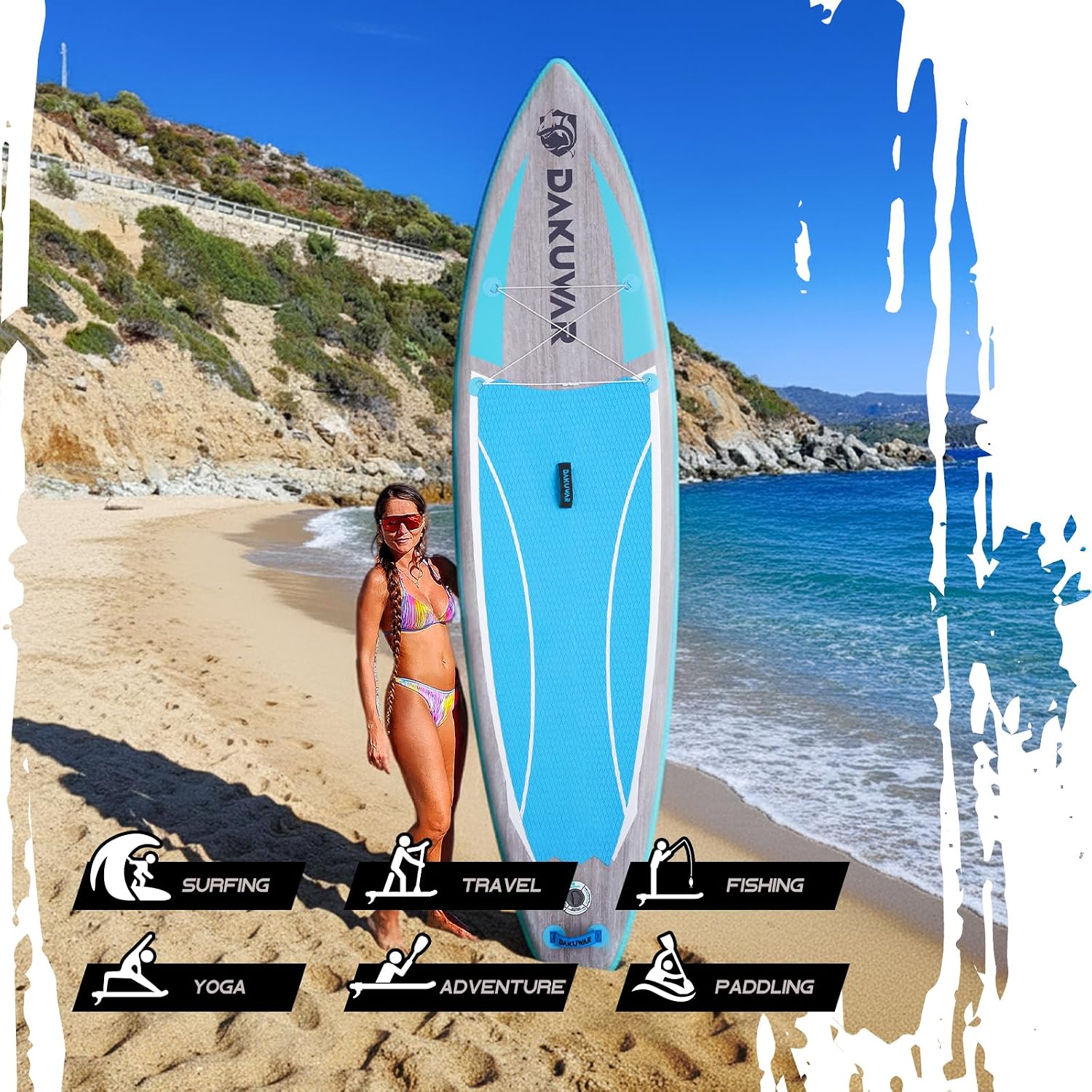 DAKUWAR Paddle Board 10'6''/10' Inflatable Stand Up Paddle Boards with SUP Accessories Ultra-Light Paddleboard Non-Slip Comfort Deck for Adults & Youth of All Skill Levels