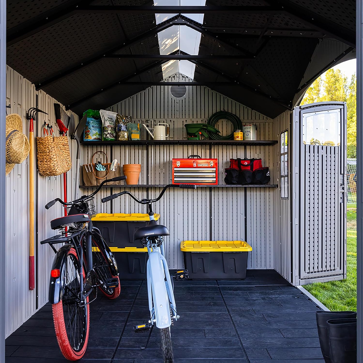Lifetime Dual Entry Outdoor Storage Shed, 10x8 Ft, Gray, Resin Tool Shed with Double Doors