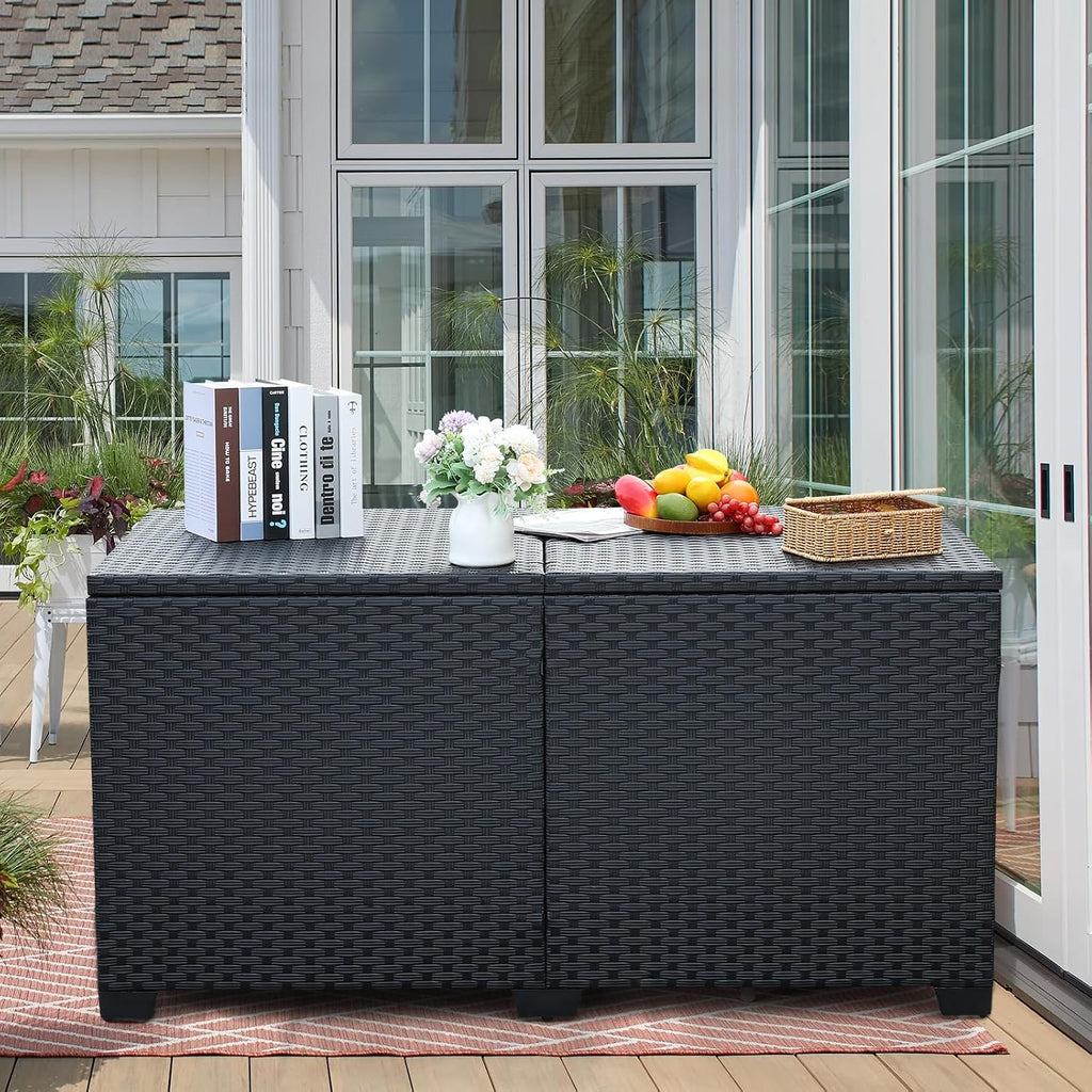 Rattan Star 180 Gallon Outdoor Storage Box Deck Storage Box Cushion Storage Bin Outdoor Large Patio Storage Bin with Waterproof Lining Bag, Black Wicker