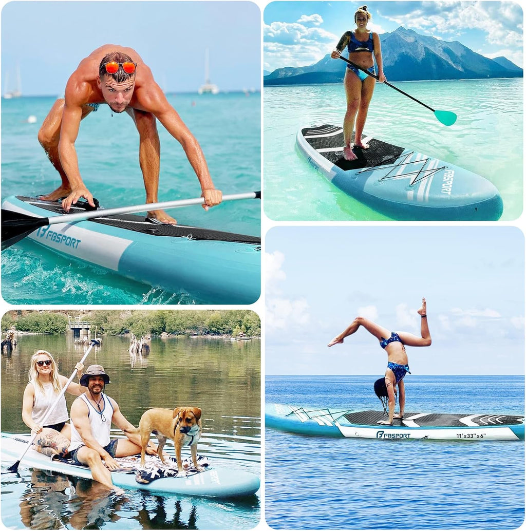 FBSPORT 11' Premium Stand Up Paddle Board, Yoga Board with SUP Accessories & Carry Bag | Wide Stance, Surf Control, Non-Slip Deck, Leash, Paddle and Pump for Youth & Adult
