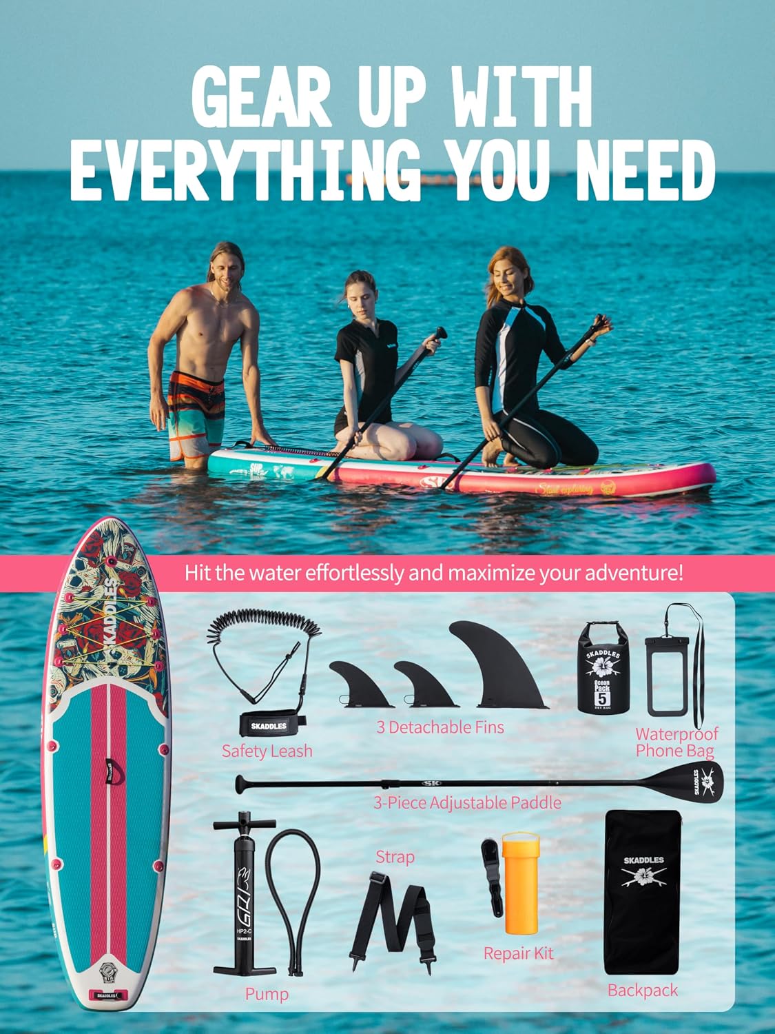 10'6'' Inflatable Stand Up Paddle Board (SUP) for Adults and Youth with Non-Slip Deck – Complete Accessories Kit, for Fishing, Yoga, Fitness & Family Fun