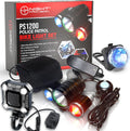 PS1200 Police Patrol Bike Light Set - Red/Blue Strobe LED - Rechargeable 18 Hr Max - Water Proof - 5 Modes - Heavy Duty Bicycle Lights for Professional Use