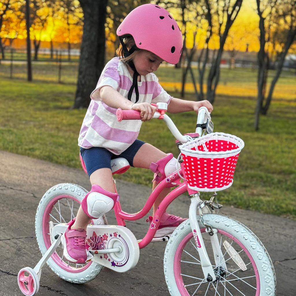RoyalBaby Girls Bike with Training Wheels and Kickstand, Stargirl Kids Bicycle 16 Inch Toddlers to Big Kids 4-7 Years, Coral Red