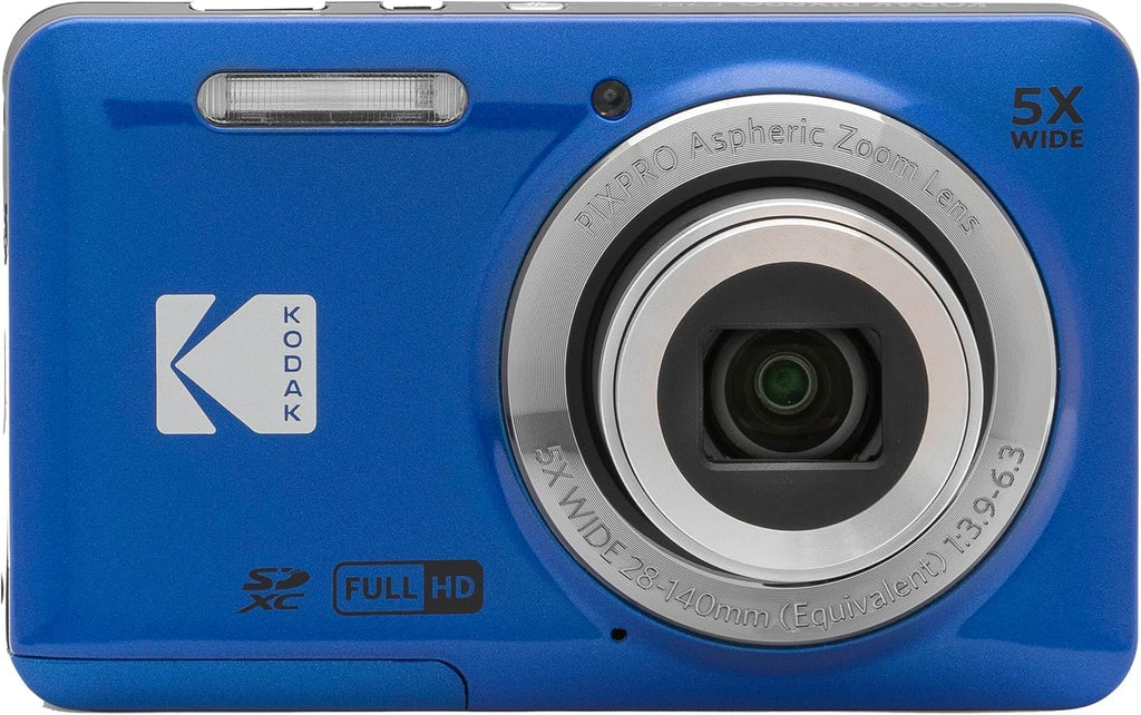 Kodak PIXPRO FZ55 Blue 16MP Digital Camera 5X Optical Zoom 28mm Wide Angle 1080P Full HD Video 2.7' LCD Camera + 64GB Card and Reader + Memory Wallet + Tripod + Cleaning Bundle