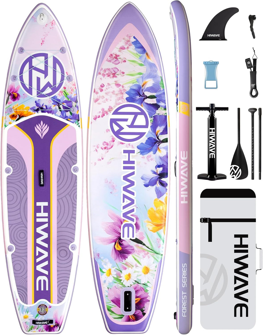 Hiwave Inflatable Paddle Board 11 '* 34 '* 6' Extra Wide Sup Board, 420lb Capacity Paddle Board for Adults, Suitable for Sea and Lakes, 2+1Family Board