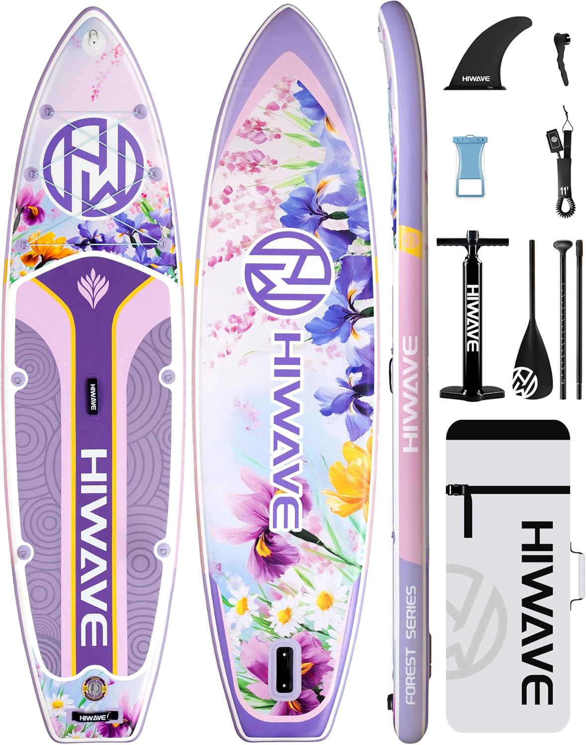 Hiwave Inflatable Paddle Board 11 '* 34 '* 6' Extra Wide Sup Board, 420lb Capacity Paddle Board for Adults, Suitable for Sea and Lakes, 2+1Family Board