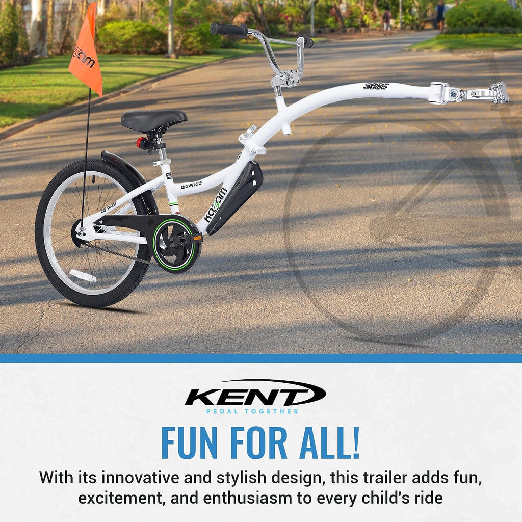 KaZAM Co-Pilot Bike Trailer - 20 Inch Bike Trailer with Adjustable BMX Stem and Handlebar - Lightweight Aluminum Frame and Padded Saddle for Cycling - Perfect for Family Rides