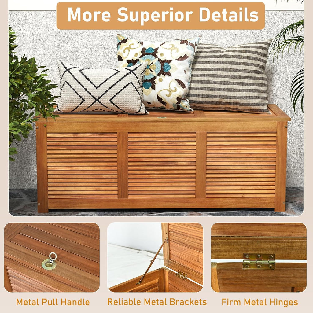 RELAX4LIFE Deck Box Acacia Wood, 46 Gallon Backyard Storage Bin Container for Patio Furniture Cushions, Pillows, Garden Tools, Pool Accessories, Wooden Porch Bench, Indoor Outdoor Storage Box (46 Gal)