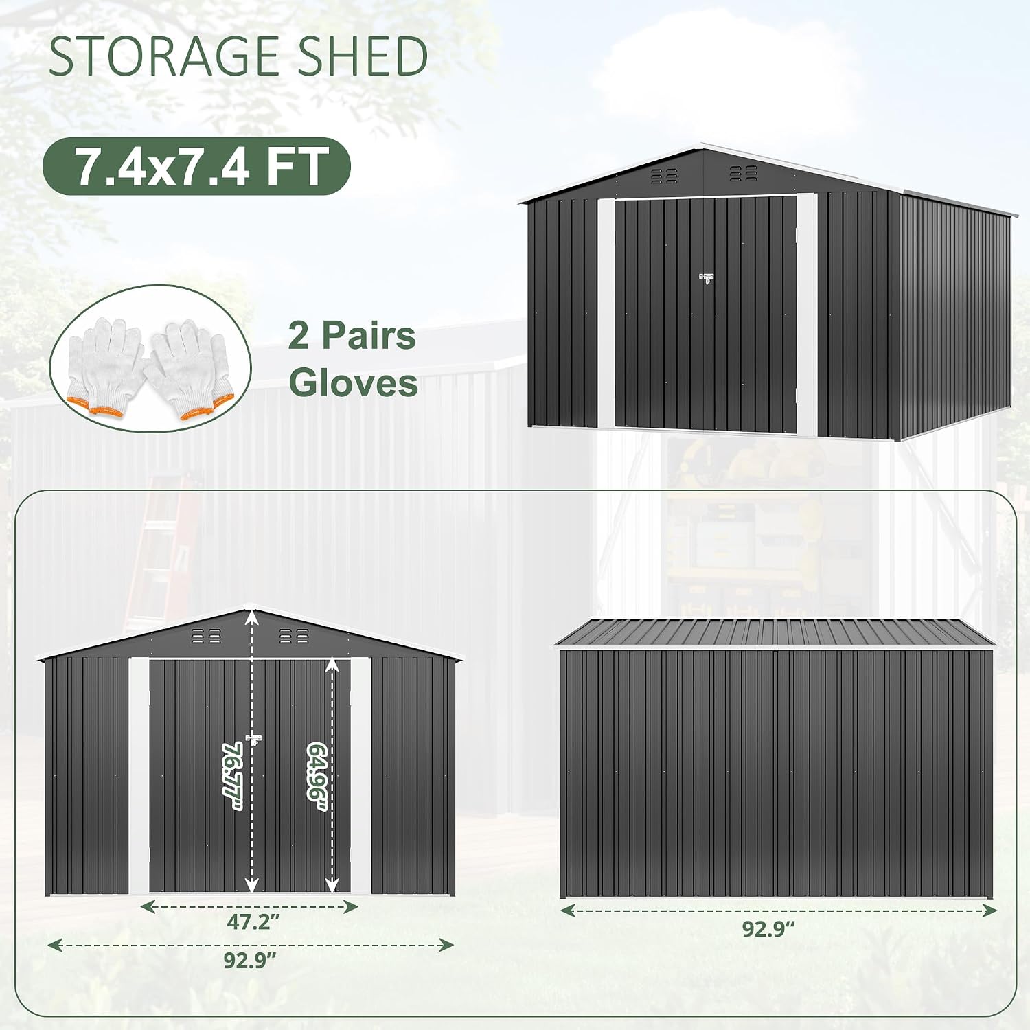 8x8 FT Outdoor Storage Shed, Utility Metal Tool Storage with Lockable Doors and Updated Frame Structure, Large Metal Garden Shed for Backyard, Patio Lawn, Black
