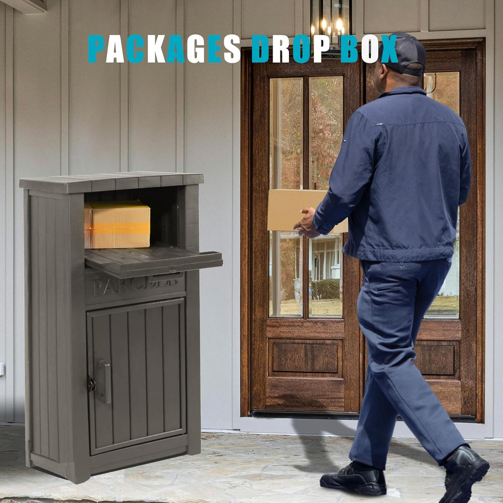 LHBGO Package Delivery Box for Outside, Outdoor Storage with Lockable Secure, Anti-Theft Parcel Drop Boxes Outdoor Package Delivery and Waterproof for Porch, House, Curbside