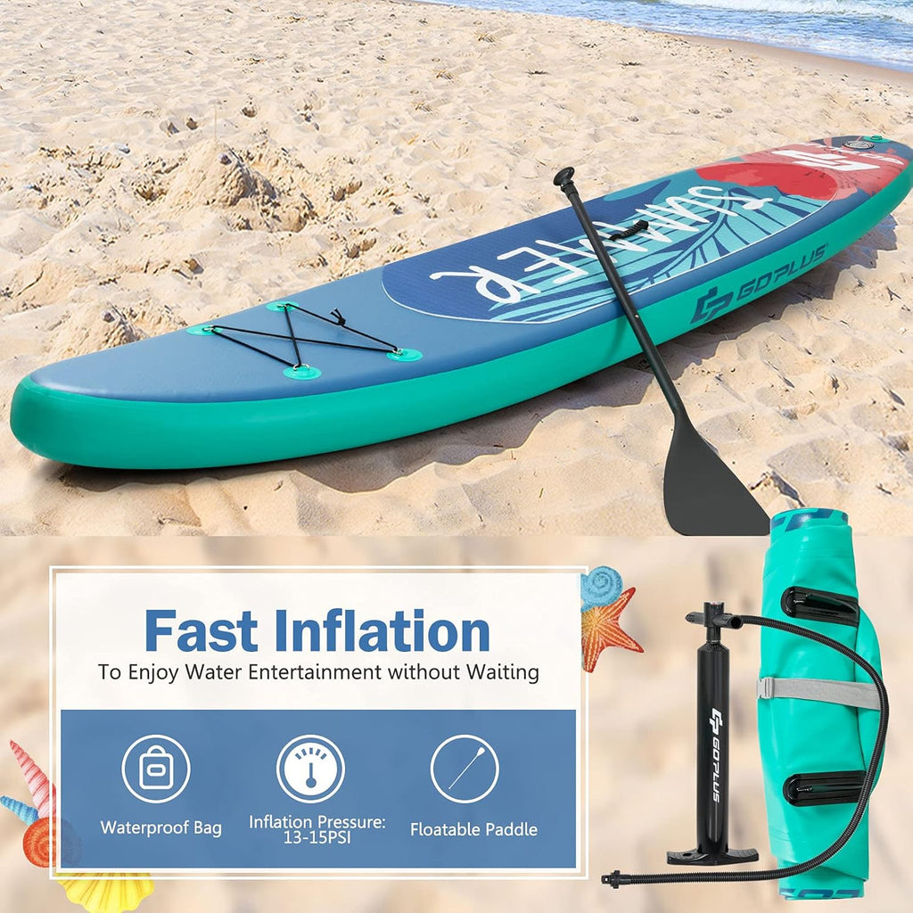 Goplus Inflatable Stand up Paddle Board, 10'/10.5'/11' SUP 6' Thick with Premium Accessories, Adjustable Aluminum Paddle, Leash, Carry Bag, Hand Pump, Removable Fin, ISUP for Adults