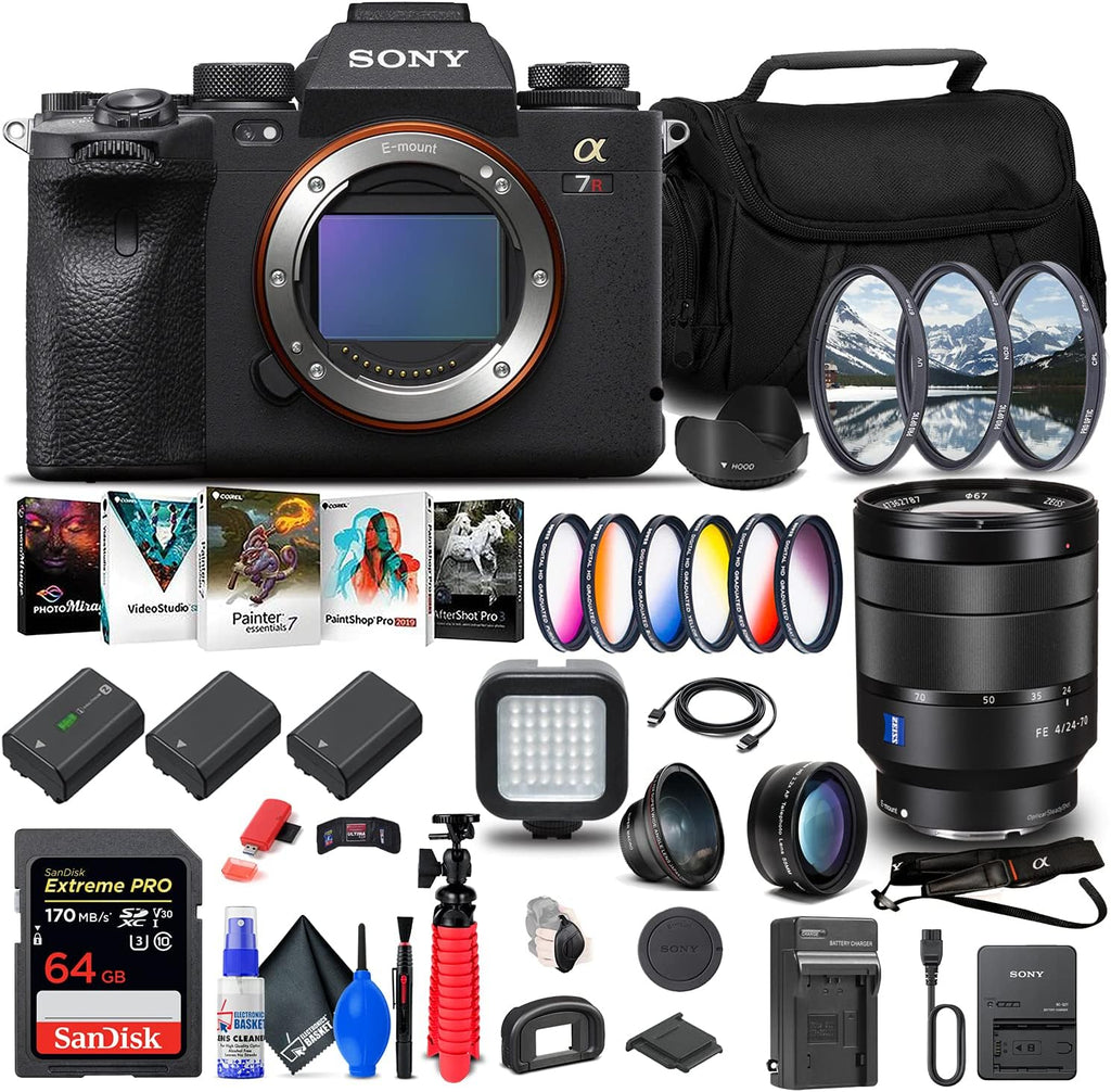 Sony Alpha a7R IIIA Mirrorless Digital Camera (Body) (ILCE7RM3A/B) + Sony FE 24-70mm f/4 Lens + 64GB Card + Corel Photo Software + Case + 2 x NP-FZ100 Compatible Battery + More (Renewed)