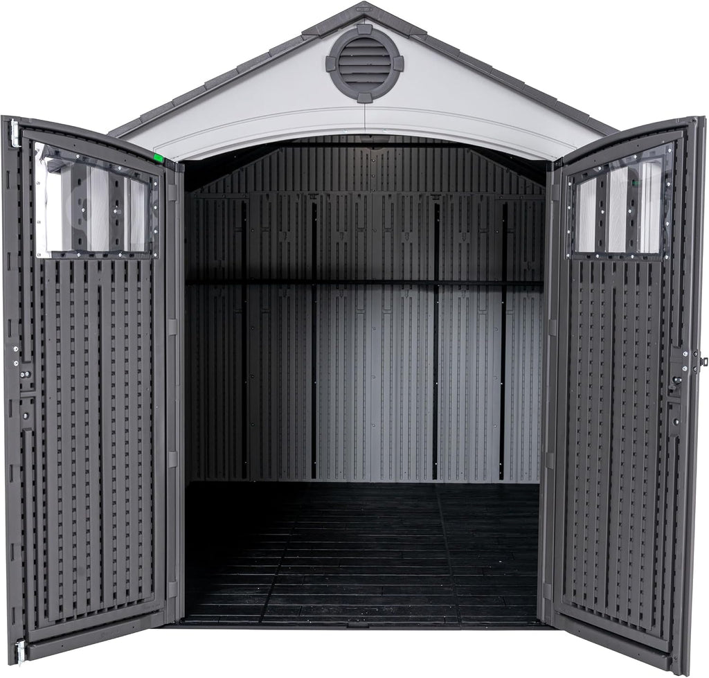 Lifetime Outdoor Storage Shed, 8x10 Ft, Gray, Resin Tool Shed with Lockable Doors and Steel-Reinforced Walls