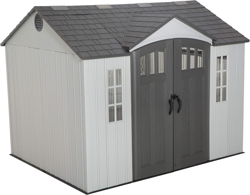 Lifetime 10×8 Ft. Outdoor Storage Shed, Dual‑Wall HDPE with Steel‑Reinforced Structure, Side‑Entry Doors with Windows, Skylight, Screened Vents, Adjustable Shelves, Slip‑Resistant Floor, UV‑Protected