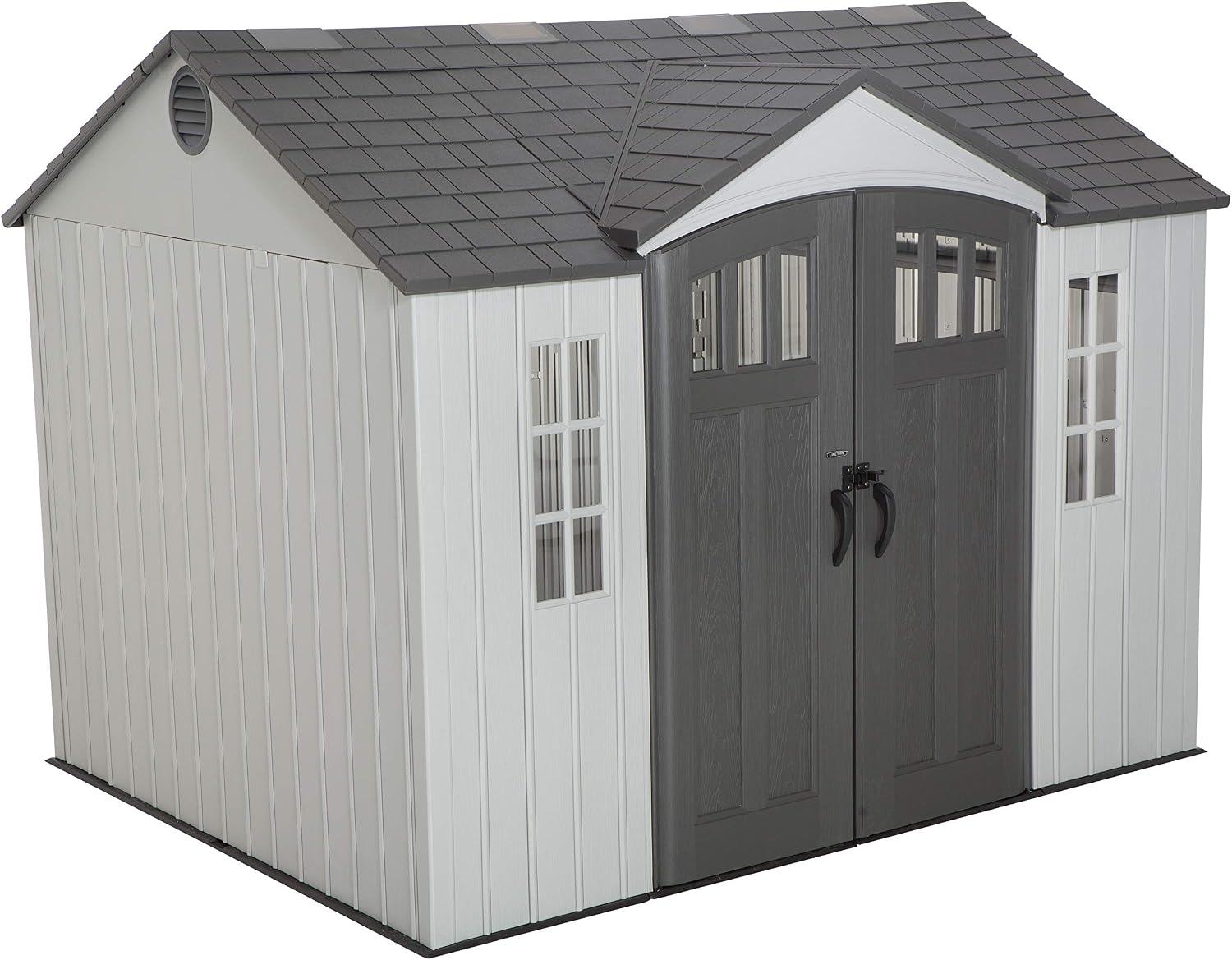 Lifetime 10×8 Ft. Outdoor Storage Shed, Dual‑Wall HDPE with Steel‑Reinforced Structure, Side‑Entry Doors with Windows, Skylight, Screened Vents, Adjustable Shelves, Slip‑Resistant Floor, UV‑Protected