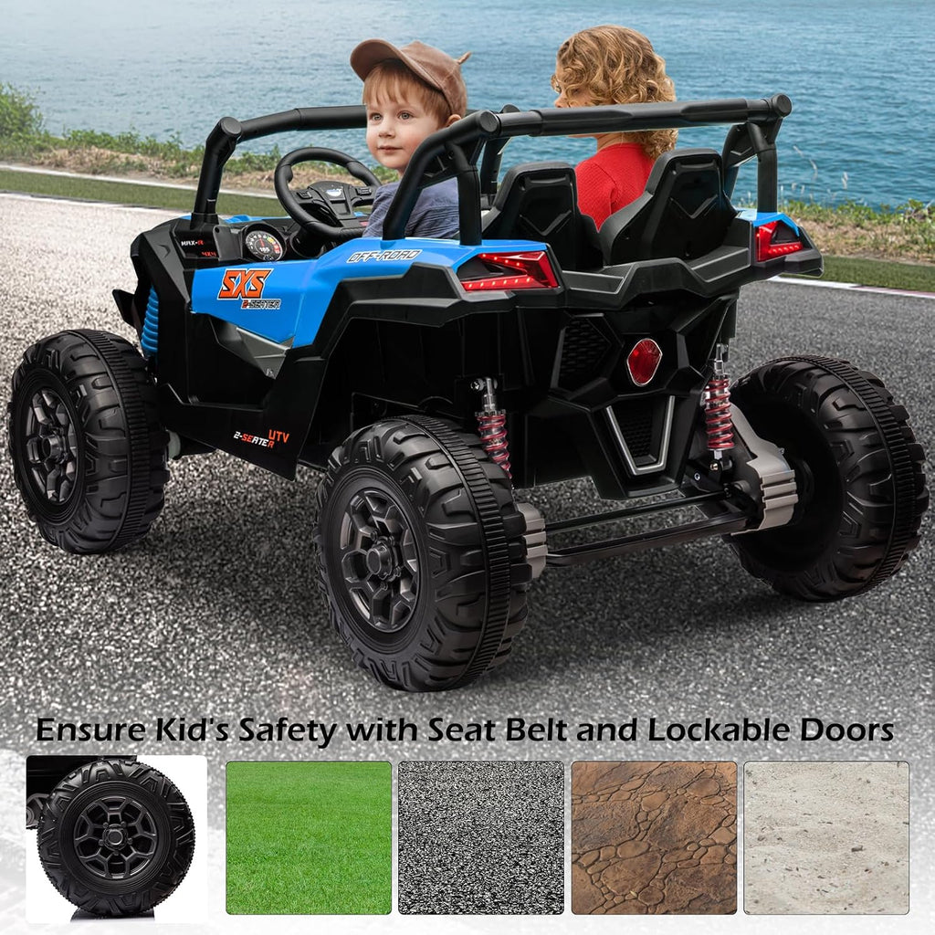 OTTARO 24V XXXL Electric Cars 2 Seater, Ride on Cars Vehicles for Big Kids, 4WD Ride on UTV Truck w/Remote Control, 25' Spacious Seat, 2 Safety Belts, Bright Light, Music Player,Bluetooth（Blue）