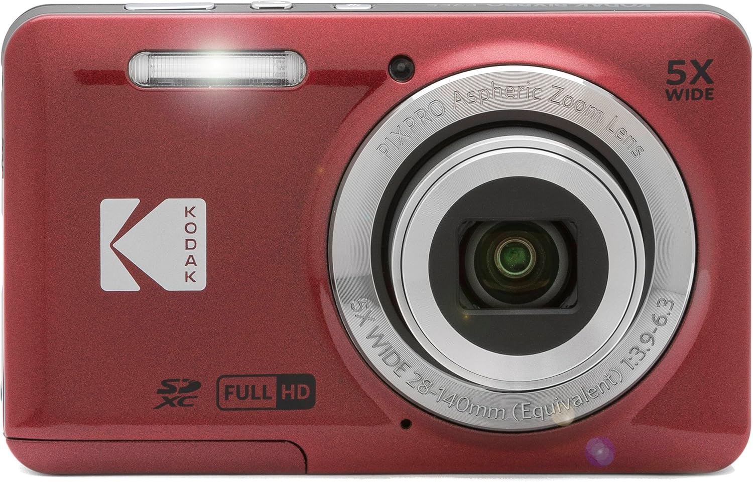 Kodak PIXPRO FZ55 Red 16MP Digital Camera 5X Optical Zoom 28mm Wide Angle 1080P Full HD Video 2.7' LCD Camera + 64GB Card and Reader + Memory Wallet + Tripod + Cleaning Bundle
