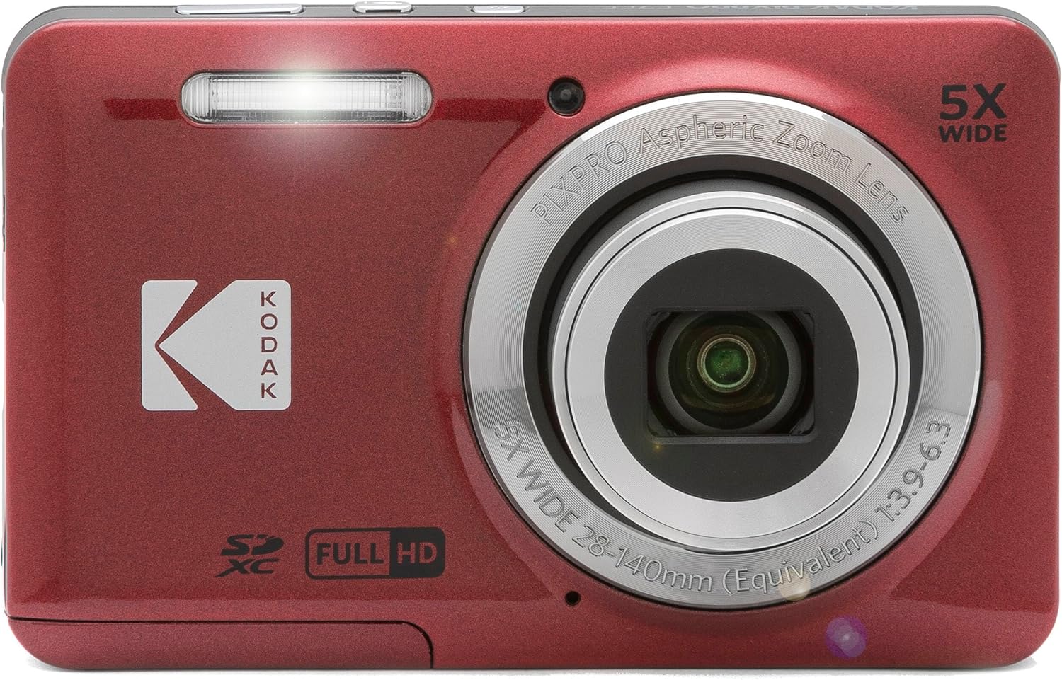 Kodak PIXPRO FZ55 Red 16MP Digital Camera 5X Optical Zoom 28mm Wide Angle 1080P Full HD Video 2.7' LCD Camera + 128GB Card and Reader + Memory Wallet