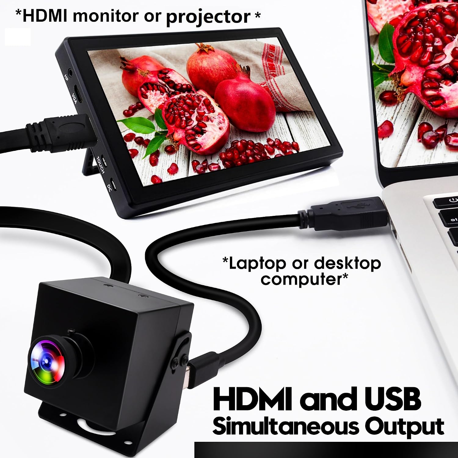 ELP 4K HDMI USB Camera Wide Angle PC Camera for Computer Monitor Simultaneously Output Mini UVC USB2.0 Webcam 2X Digital Zoom H.264 8mp USB Security Camera (110degree no Distortion Lens)