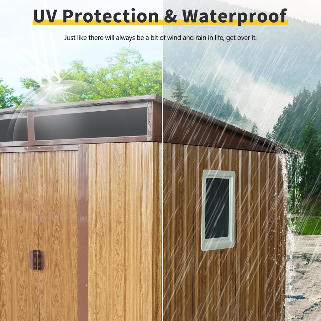 6x5 ft Outdoor Metal Storage Shed with Floor Floor and Window, Lockable Galvanized Steel Tool Shed with Sliding Door, Air Vent and Transparent Plate, Waterproof Garden Storage House for Backyard